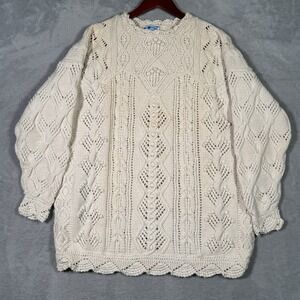 Vintage Laura Ashley Sweater Womens M White Cotton Cable Knit Hong Kong *FLAW